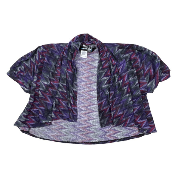 Mixxology LA Women XL Purple Chevron Short Sleeve Drape Cropped Cardigan Shrug - Picture 1 of 6